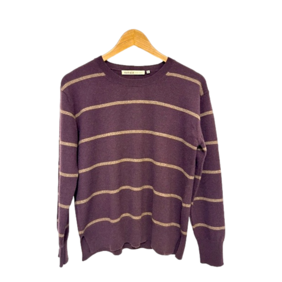 Sweaters - Black Goat Cashmere Striped Crew Neck Sweatshirt Size Medium